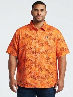 Tommy Bahama Miami Hurricanes Men's 3XL Orange Hawaiian Print Button Up Shirt